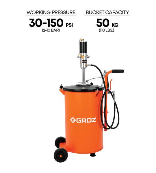 Groz 50 Kg Portable Air Operated Grease Pump Bucket (BGRP/50)