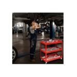 HUKUMS 3 Tray Tool Trolley with Wheels | Heavy Duty Metal Utility Cart for Garage & Workshop