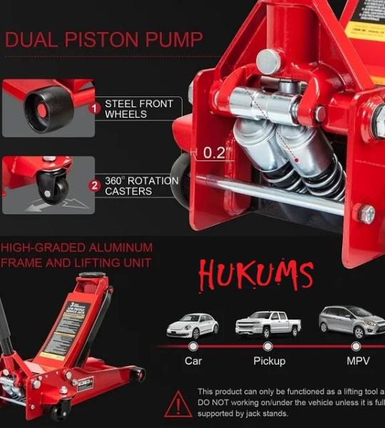 Hukums 3.5 Ton Double Piston Hydraulic Trolley Jack, 510 mm Maximum Lifting Height
