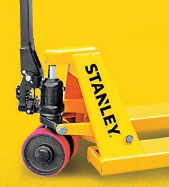 Stanley SXWT-CPT-20, Manual Hand Pallet Truck with 2000 kg Capacity, Hydraulic Pallet Jack with Heart Shaped Handle, Overflow Valve, Tandem Rollers, and a Three Position Pump Lever, Yellow