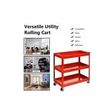HUKUMS 3 Tray Tool Trolley with Wheels | Heavy Duty Metal Utility Cart for Garage & Workshop