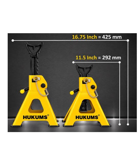 HUKUMS 3 Ton Car Jack Stand with Self Locking | Heavy Duty Mild Steel | Pack of 2