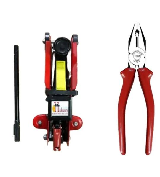 Hukums 2 Ton Capacity Hydraulic Floor Trolley Jack With a Box and Hukums 8 inch combination plier for Domestic Usage