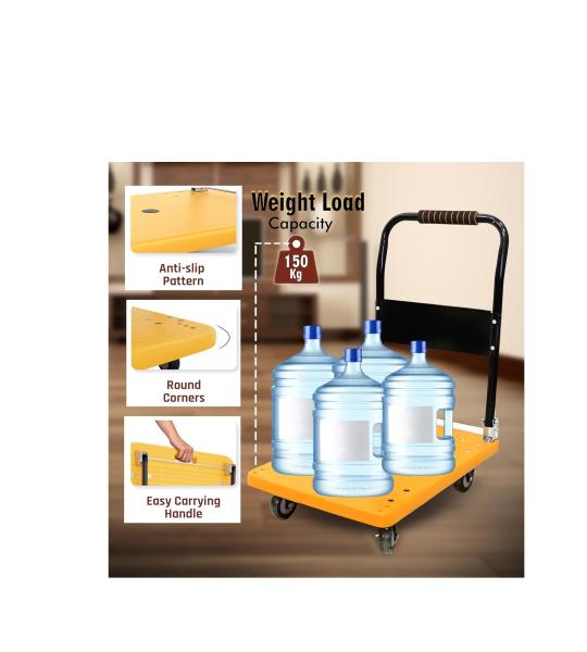 Heavy Duty 300 Kg Foldable Platform Trolley Iron Body with Steel Handle | Industrial Warehouse Hand Truck Cart