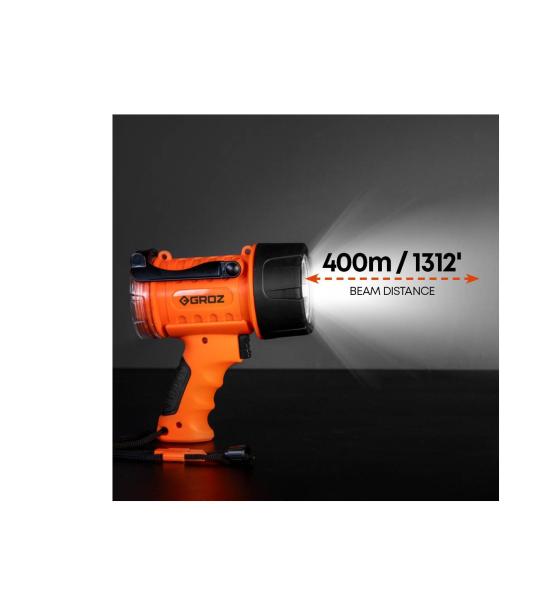 Groz LED/402 Waterproof Spotlight 700 Lumens Rechargeable LED Torch with 3.7V Li-ion Battery & DC Car Charger