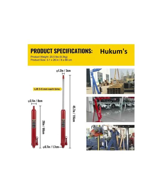 HUKUMS 12 Ton Hydraulic Ram Jack – 1161 mm Heavy Duty Lifting Jack for Garage & Workshop